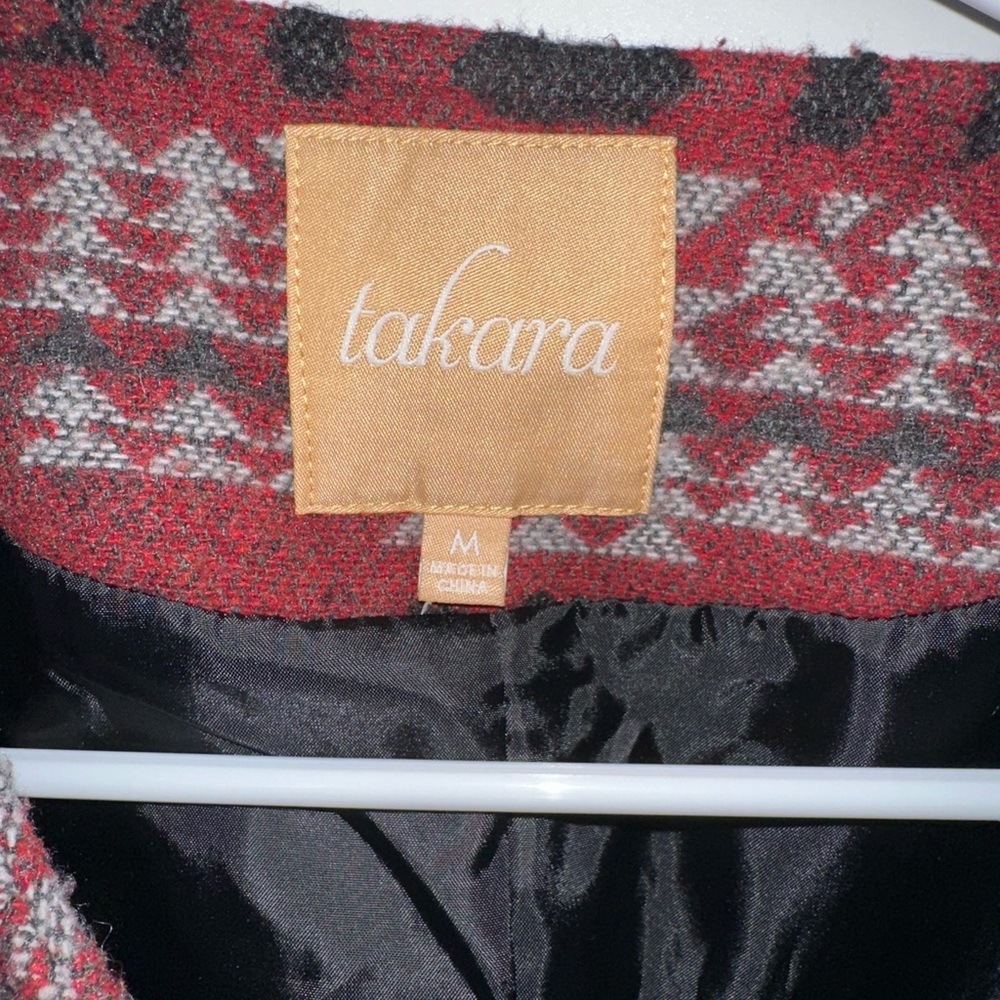 Red and Gray Aztec Primt Patterned Jacket with Be… - image 2